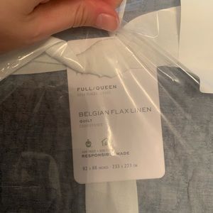 Pottery Barn Belgian Flax Linen Floral Stitch Quilt and Shams - Chambray Blue